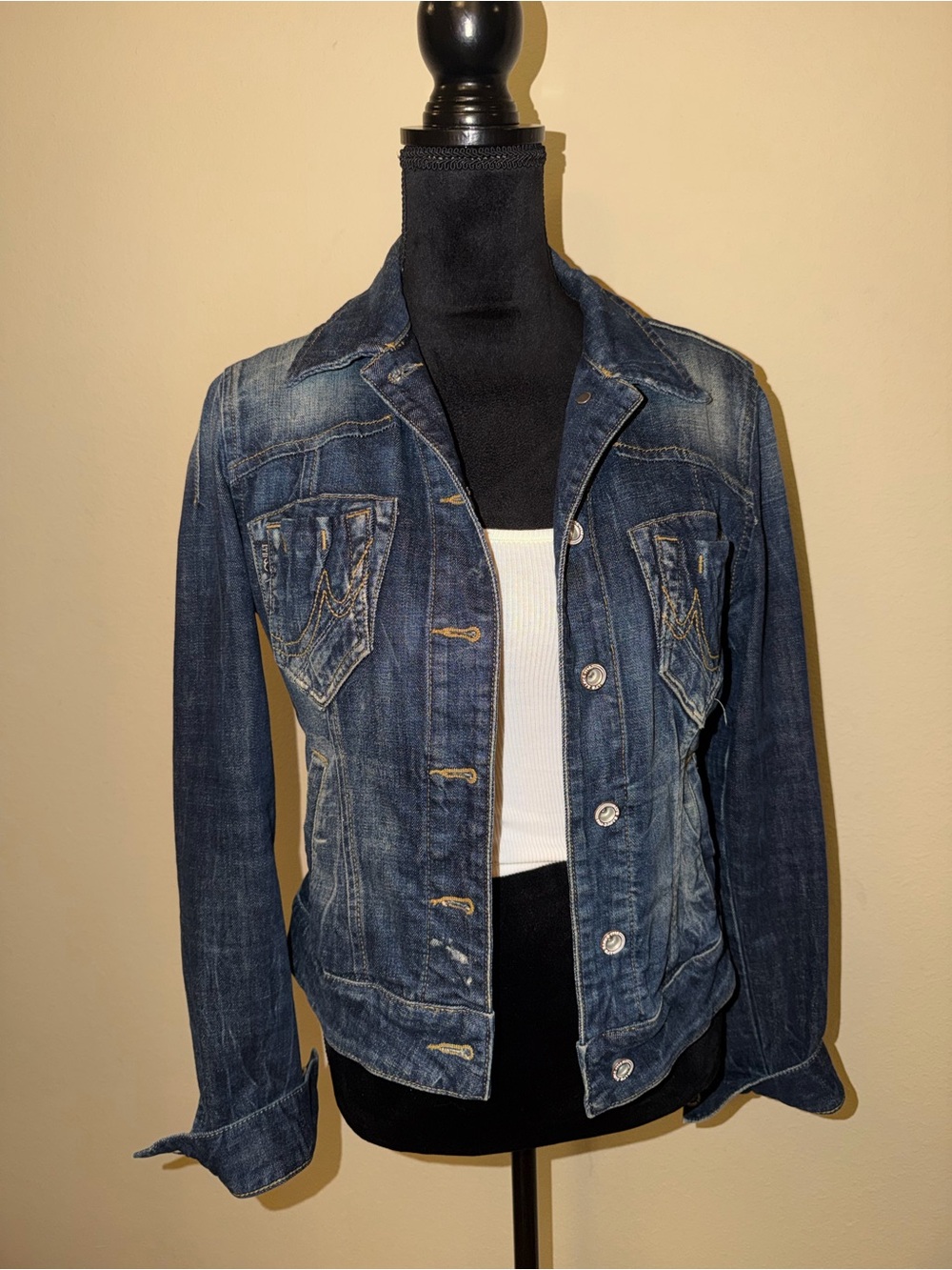 Women's Dark Blue Denim Jean Jacket - Classic Button-Front Trucker